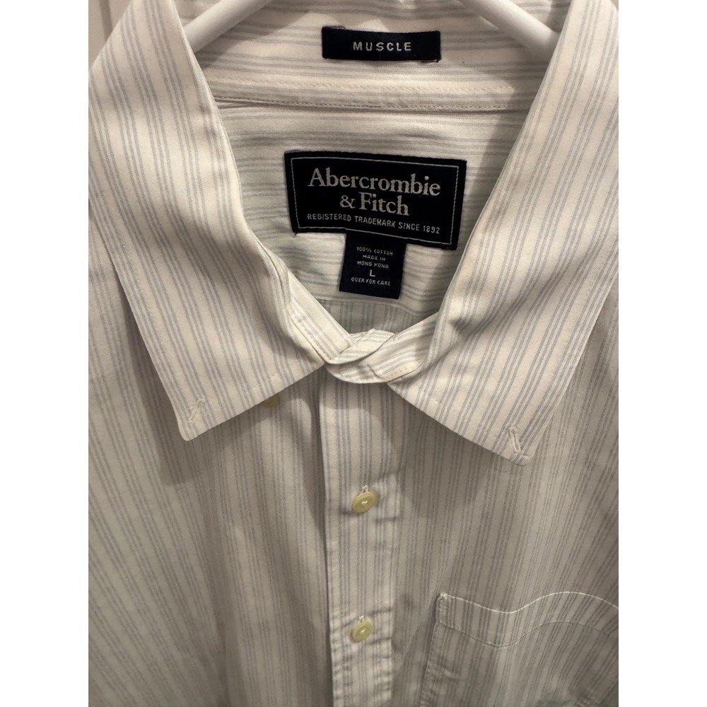 Abercrombie & Fitch Mens Muscle Fit Button Down Shirt White Blue Stripe Large